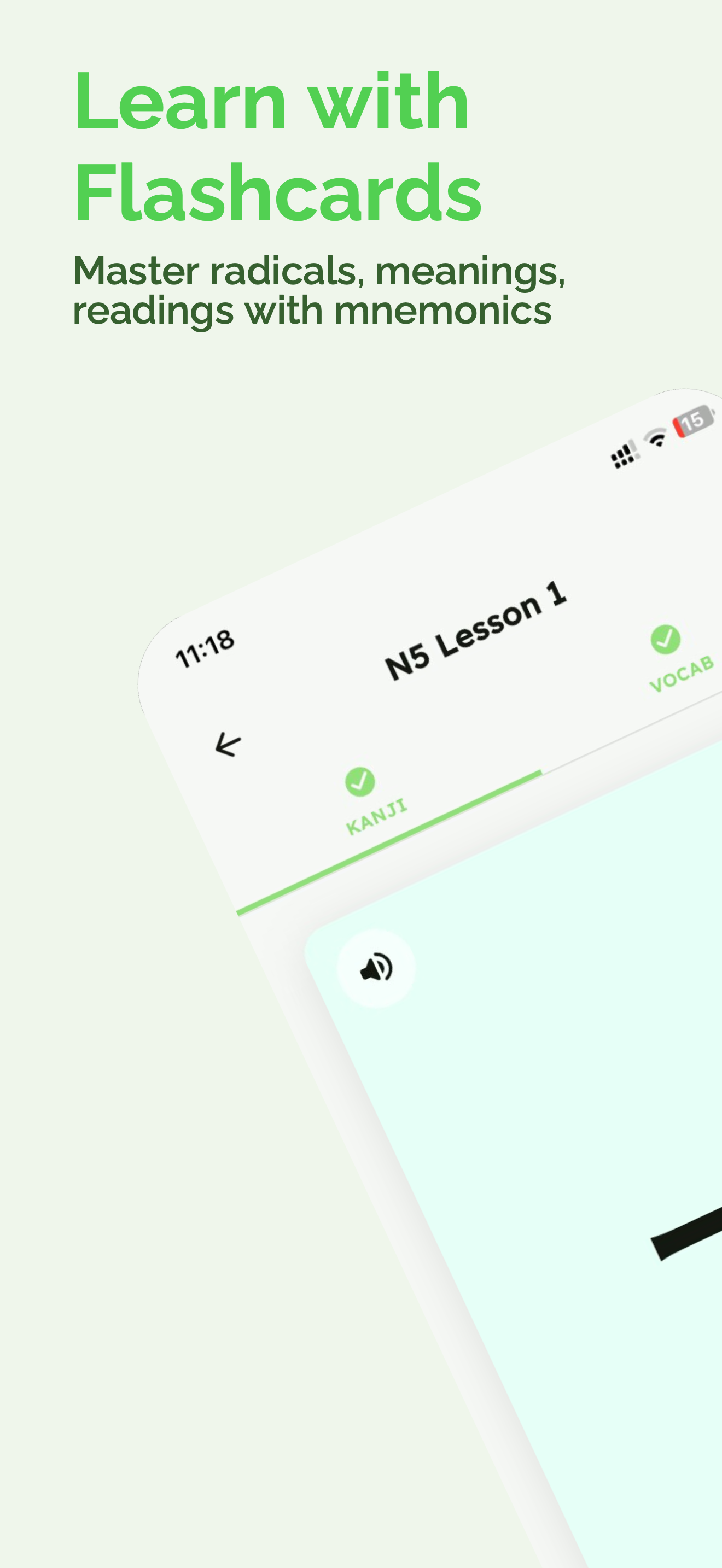 Kanjijo Japanese learning app — Kanji flashcard with readings and mnemonics