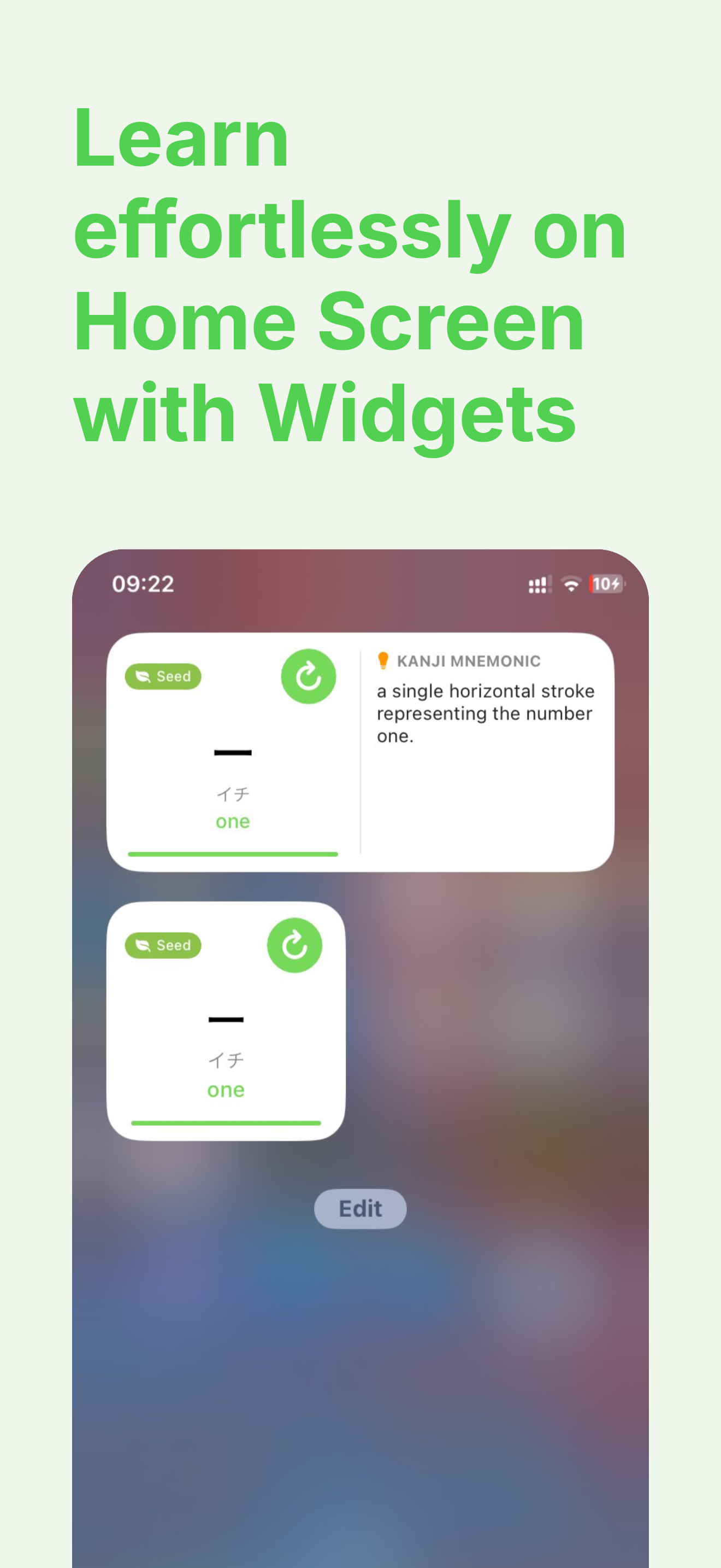 Home screen widget for daily Japanese kanji review