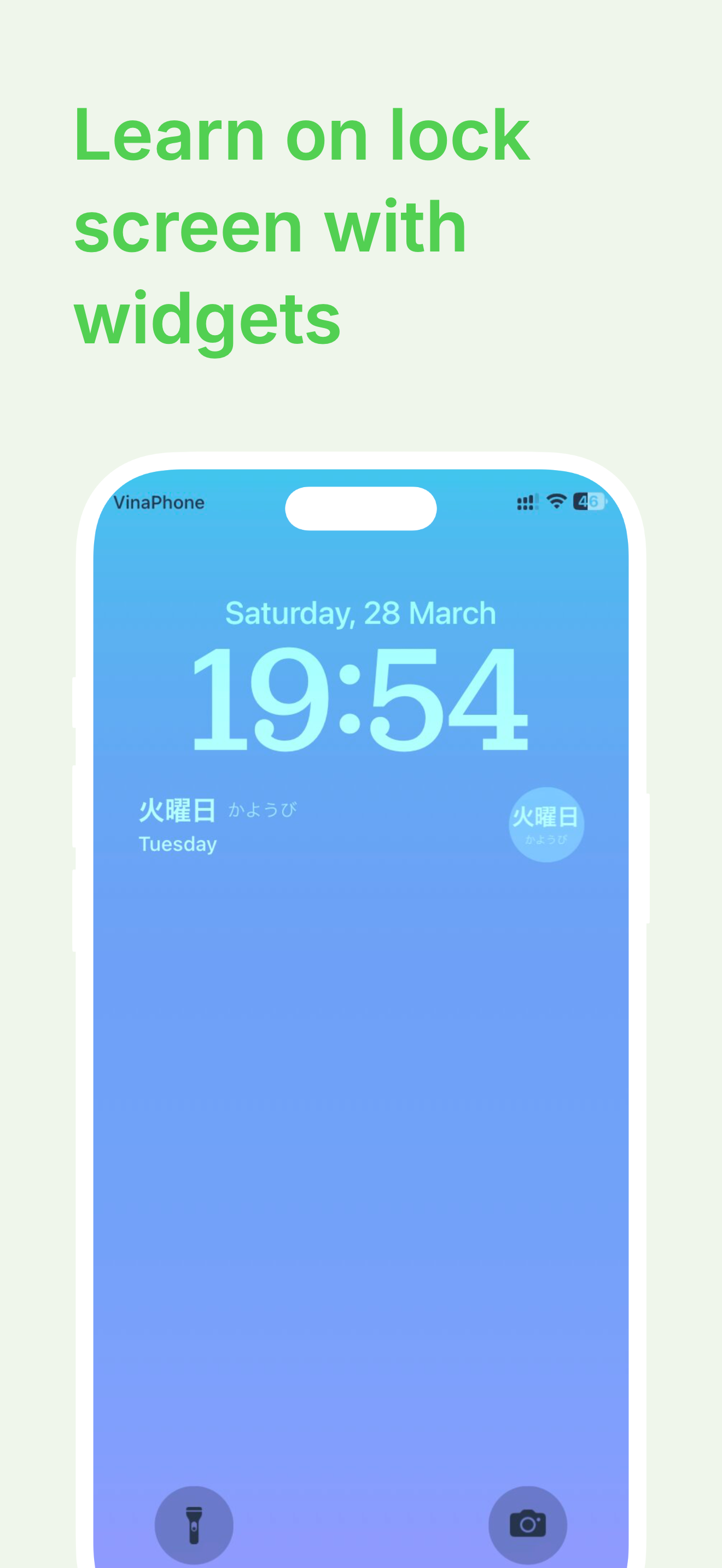 Lock screen widget showing Japanese kanji word of the day